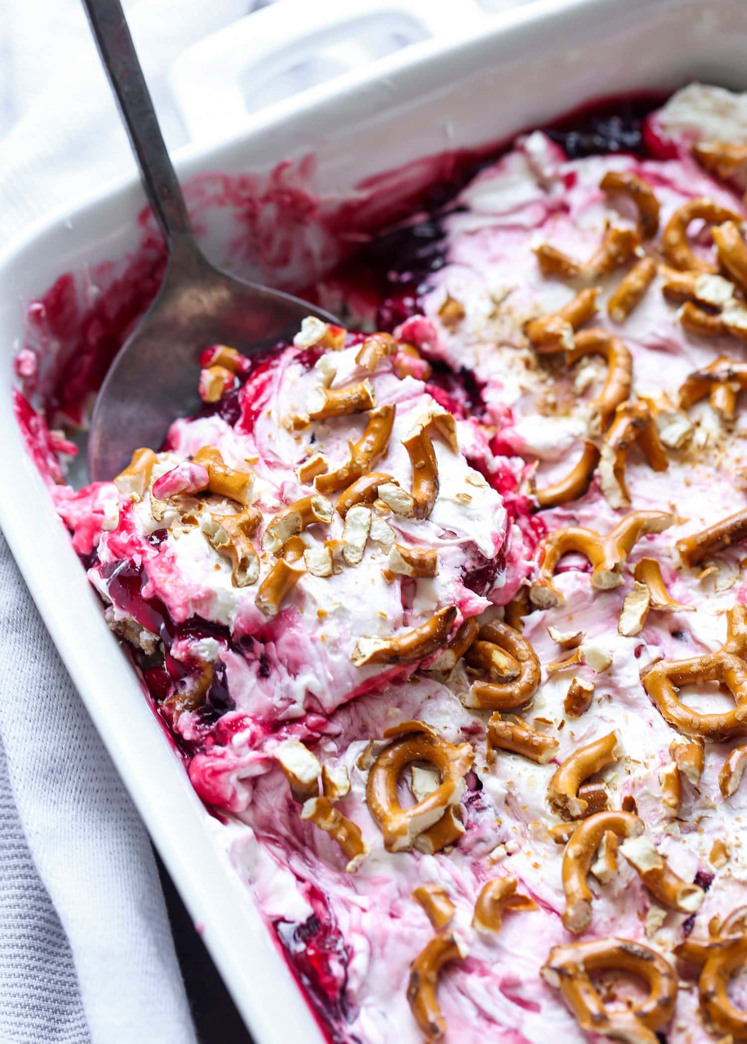 Serving No Bake Cherry Pretzel Dessert