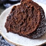 A Slice of Chocolate Pound Cake on a Plate