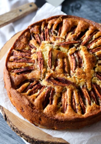 Norwegian Apple Cake on a cake stand