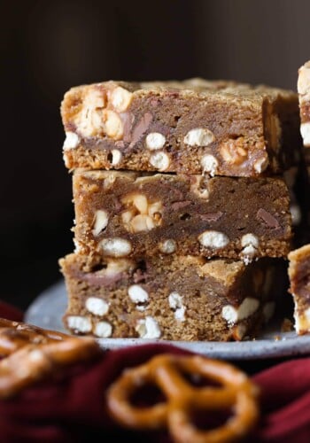 Pretzel Bottomed Snickers Blondies