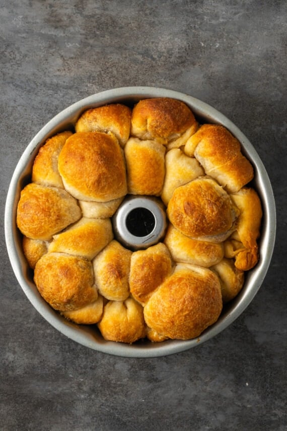 Baked taco monkey bread in a bundt pan.